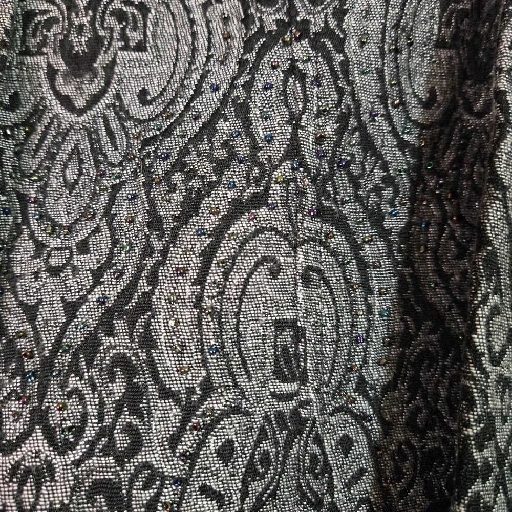 Vintage  L Tapestry Maximalist Art to‎ Wear Beaded Black Silver Shirt Jacket